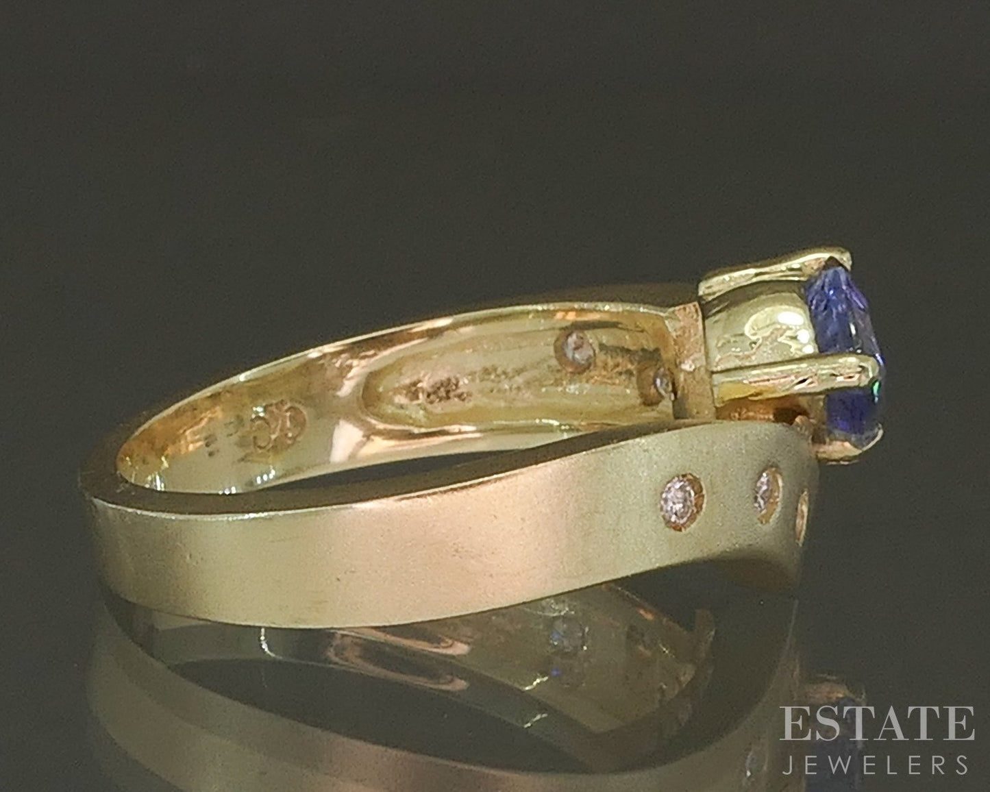 14k Yellow Gold Natural Tanzanite & Diamond Ladies Bypass Ring 5.8g p27199b