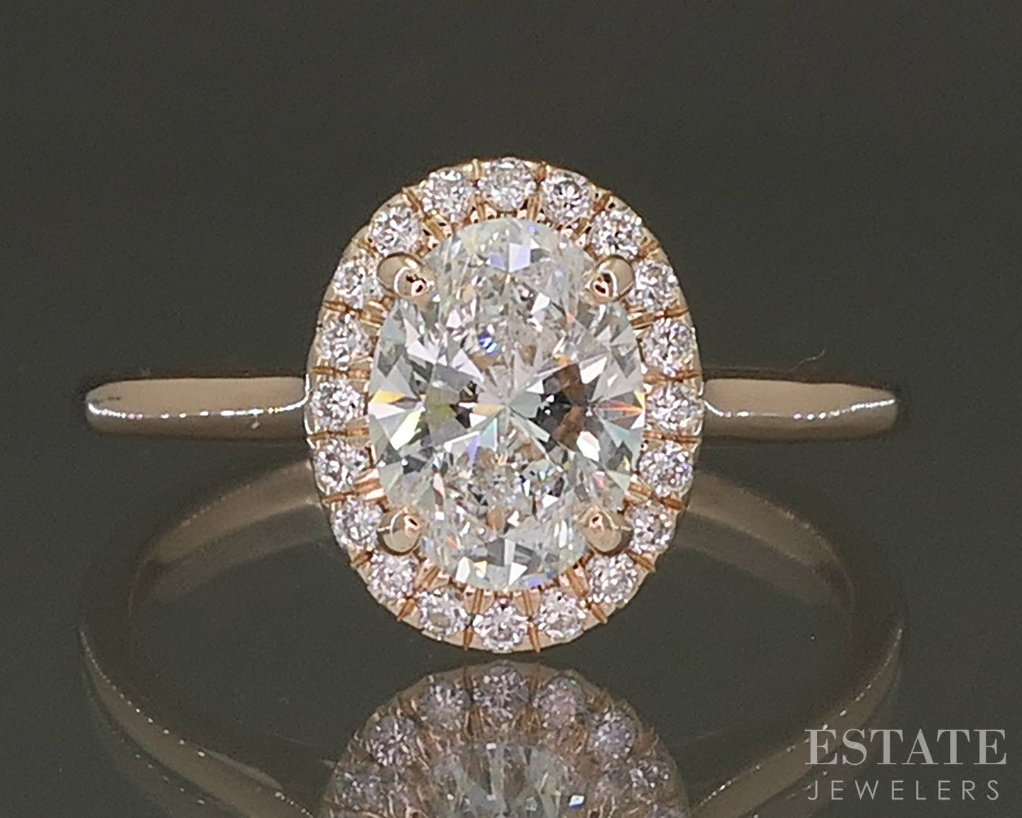 14k Rose Gold IGI Oval Lab Created .97ct Diamond Engagement Ring 2.3g p26279b
