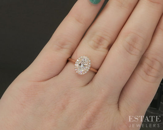 14k Rose Gold IGI Oval Lab Created .97ct Diamond Engagement Ring 2.3g p26279b