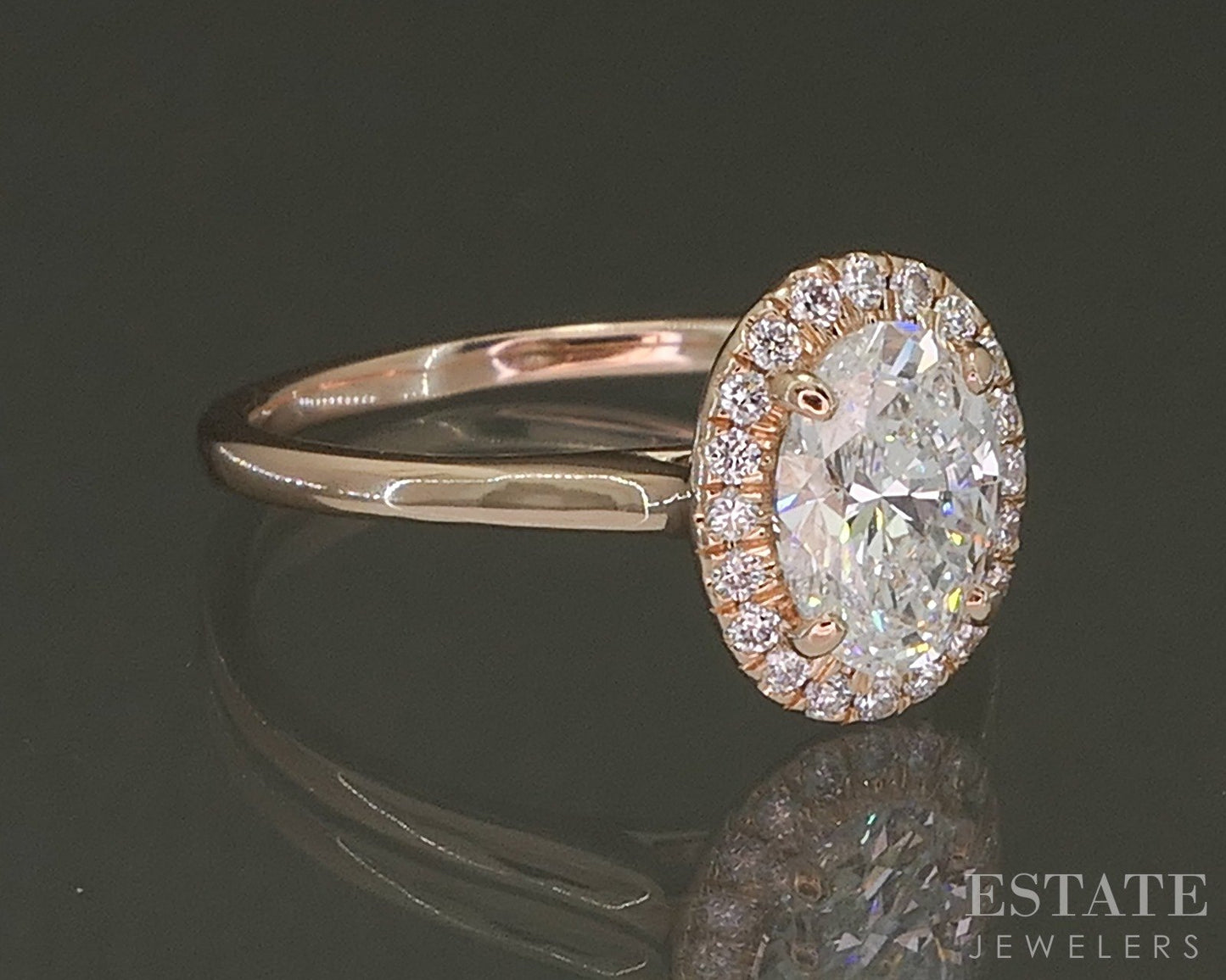14k Rose Gold IGI Oval Lab Created .97ct Diamond Engagement Ring 2.3g p26279b