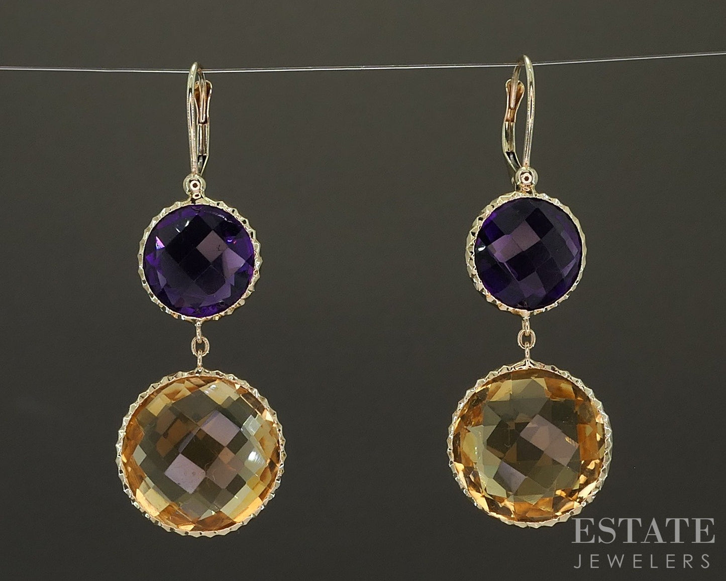 14k Yellow Gold Natural Amethyst & Citrine Dangle Earrings 8.9g p26495b