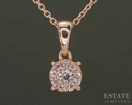 10k Rose Gold Natural .12ctw Diamond Cluster Ladies Necklace 1.6g 18"L p26302b