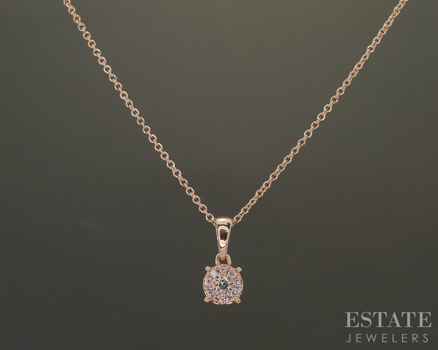 10k Rose Gold Natural .12ctw Diamond Cluster Ladies Necklace 1.6g 18"L p26302b