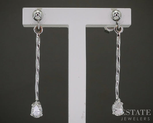14k White Gold Pear Natural .25ctw Diamond Dangle Earrings 1.3g p27525b