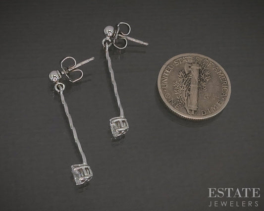 14k White Gold Pear Natural .25ctw Diamond Dangle Earrings 1.3g p27525b