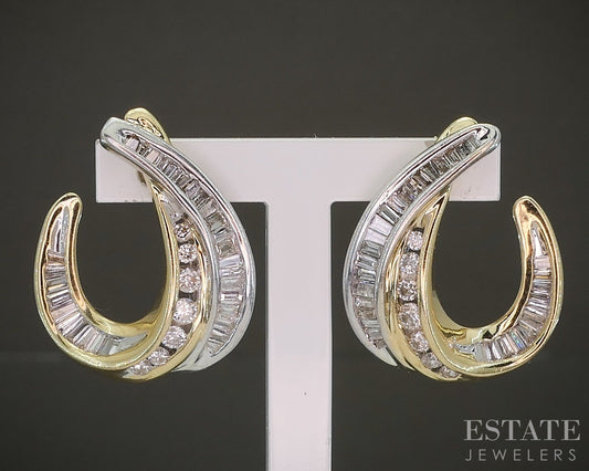 14k Two Tone Gold Natural .50ctw Diamond Sideways Hoop Earrings 6.5g p27575b