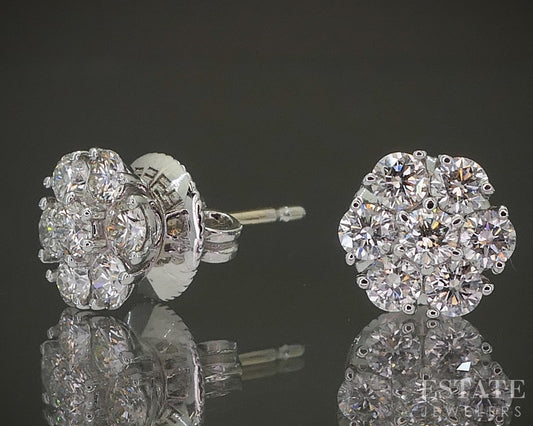 14k White Gold EFFY Natural .88ctw Diamond Cluster Stud Earrings 2g p25069b