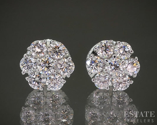 14k White Gold EFFY Natural .88ctw Diamond Cluster Stud Earrings 2g p25069b
