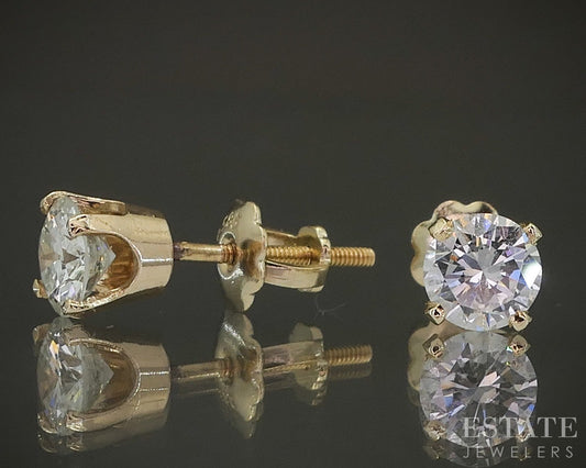 14k Yellow Gold Round Natural .60ctw Diamond Screw Back Earrings p25977b