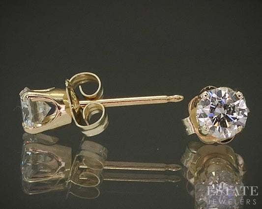 14k Yellow Gold Round Natural .40ctw Diamond Stud Earrings p27560b