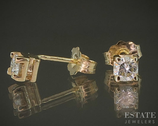 14k Yellow Gold Round Natural .25ctw Diamond Square Stud Earrings p25930b