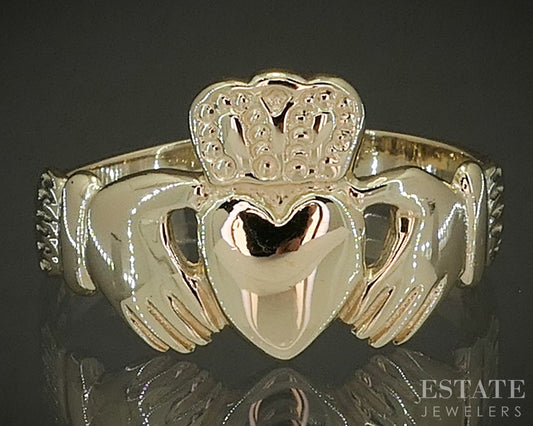 14k Yellow Gold Irish Claddagh Mens Band Ring 3.9g p27481b