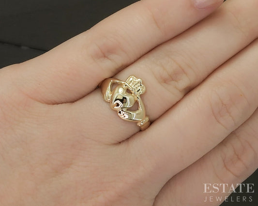 14k Yellow Gold Irish Claddagh Ladies Band Ring 2.8g p27276b