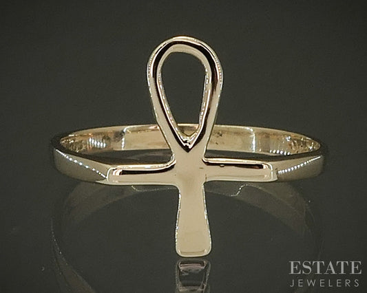 14k Yellow Gold Ankh Egyptian Key of Life Ladies Band Ring 1.2g p27482b