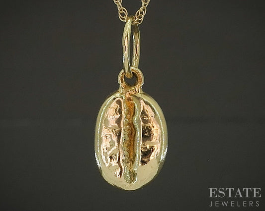 18k Yellow Gold Dimensional Coffee Bean Charm Necklace 1.4g p27497b