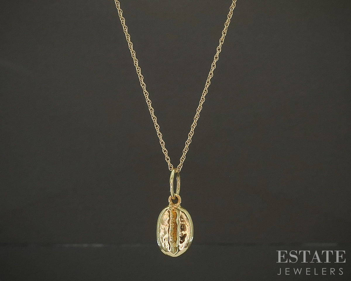 18k Yellow Gold Dimensional Coffee Bean Charm Necklace 1.4g p27497b