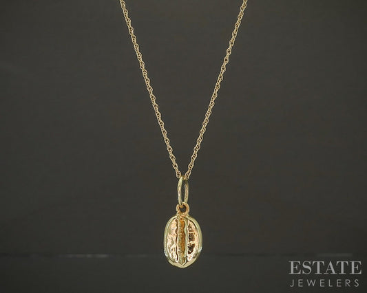 18k Yellow Gold Dimensional Coffee Bean Charm Necklace 1.4g p27497b