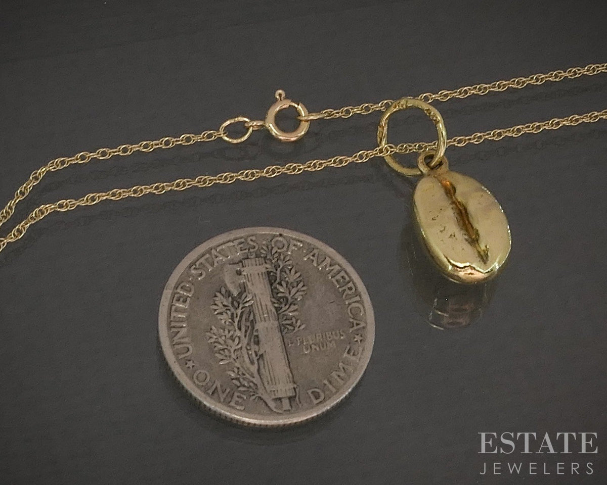 18k Yellow Gold Dimensional Coffee Bean Charm Necklace 1.4g p27497b