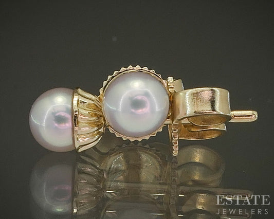 14k Yellow Gold 4mm Akoya Pearl Stud Ladies Earrings p27418b