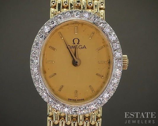 1985 Omega 14k Yellow Gold Natural Diamond Link Ladies Watch 30.9g p27781