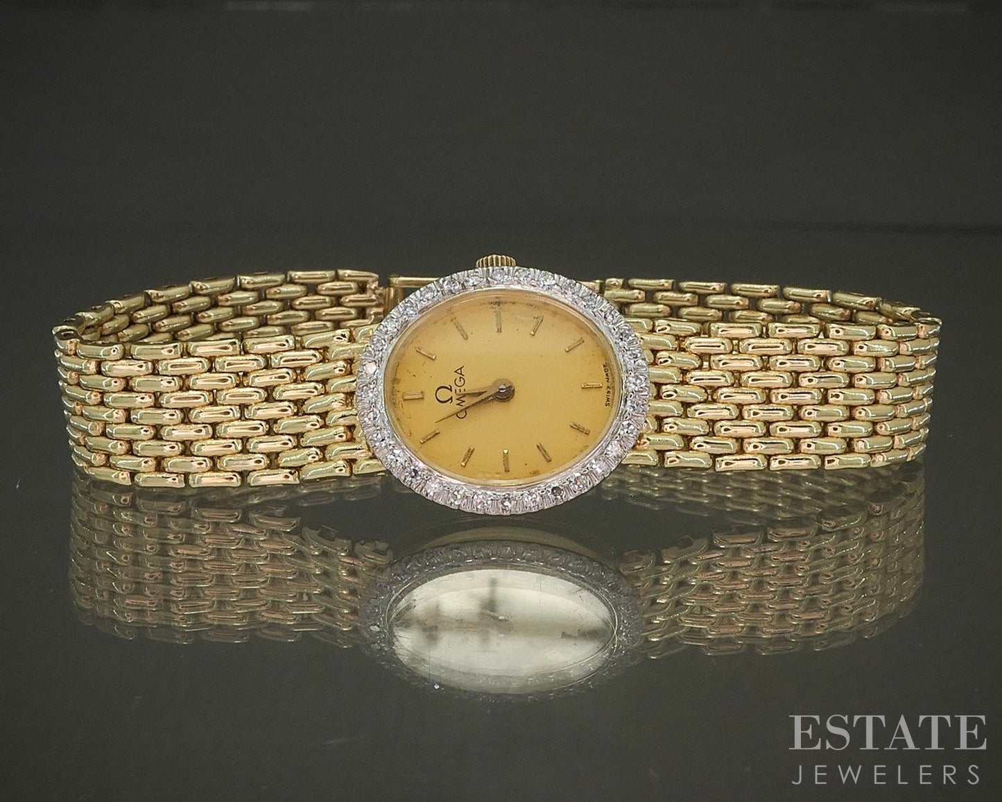 1985 Omega 14k Yellow Gold Natural Diamond Link Ladies Watch 30.9g p27781