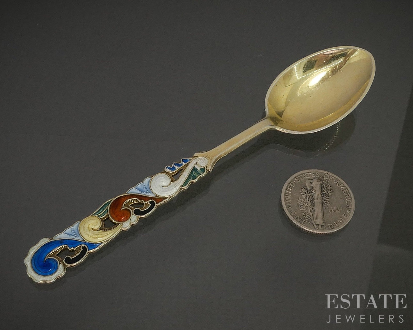 Vintage Sterling Noryway Oystein Balle Enameled Tea Spoon 9.5g p28212