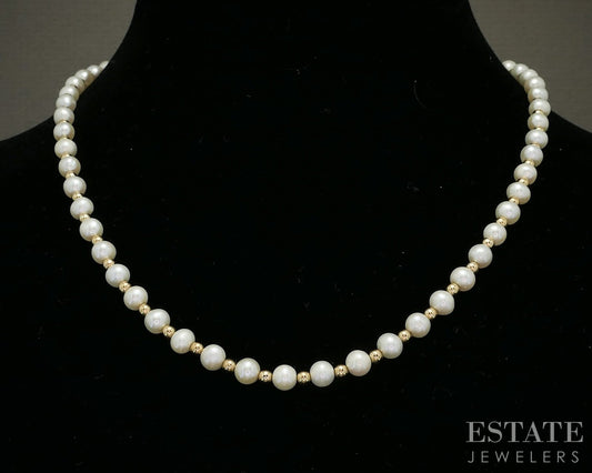 14k Yellow Gold 5mm Cultured Pearl Beaded Ladies Necklace 17"L p27864
