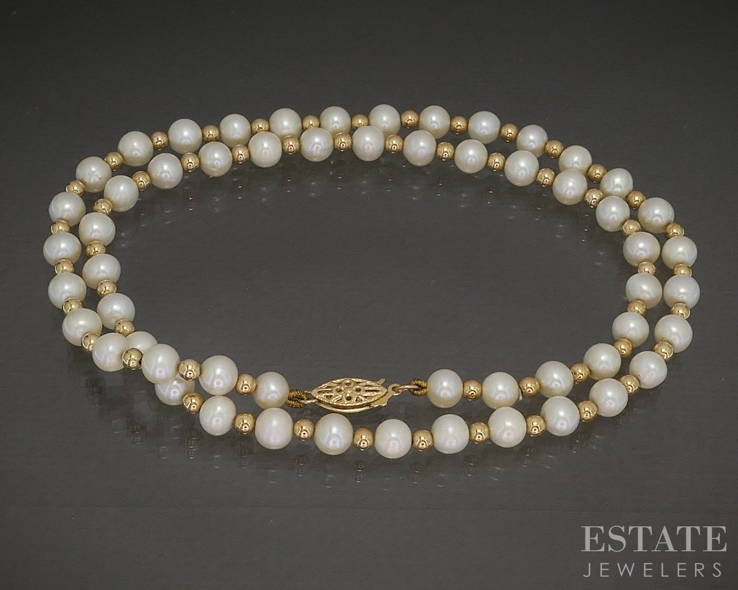 14k Yellow Gold 5mm Cultured Pearl Beaded Ladies Necklace 17"L p27864