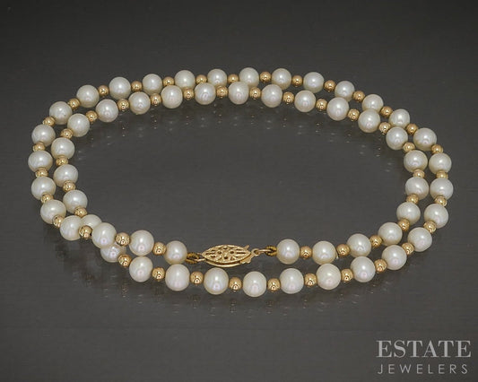 14k Yellow Gold 5mm Cultured Pearl Beaded Ladies Necklace 17"L p27864