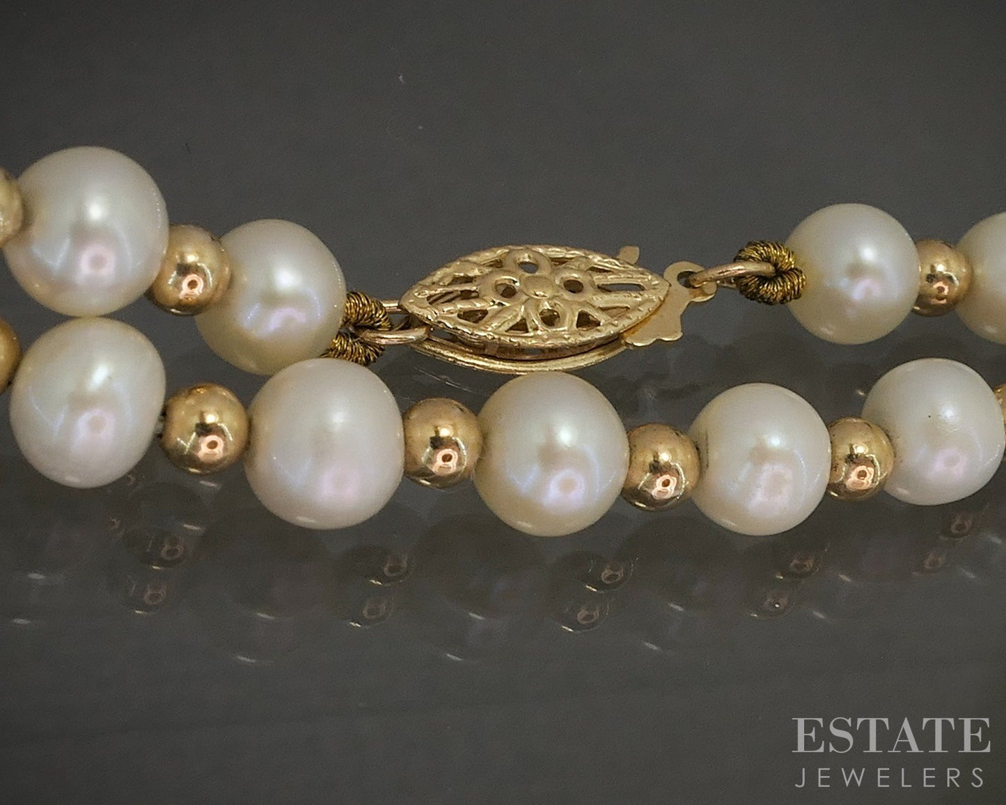 14k Yellow Gold 5mm Cultured Pearl Beaded Ladies Necklace 17"L p27864