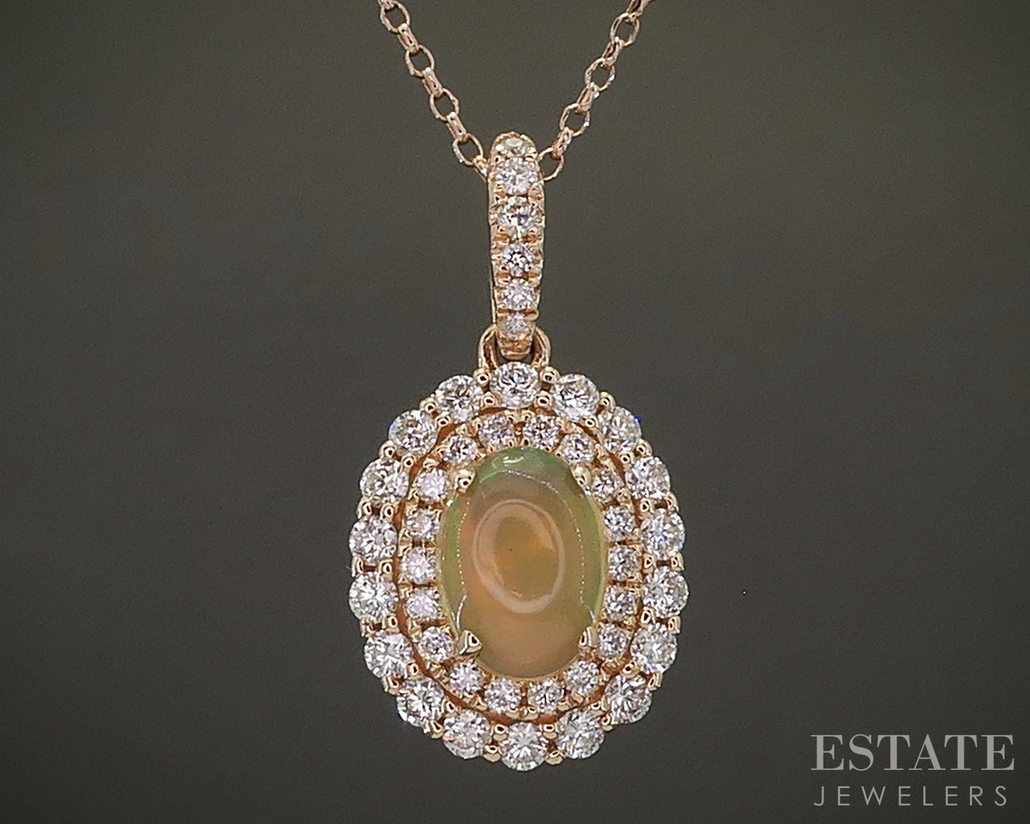 14k Rose Gold Natural Jelly Opal & Diamond Ladies Necklace 2.2g 18"L p28042
