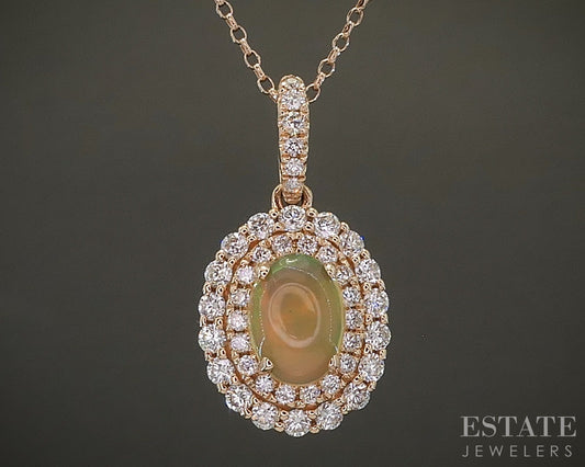 14k Rose Gold Natural Jelly Opal & Diamond Ladies Necklace 2.2g 18"L p28042