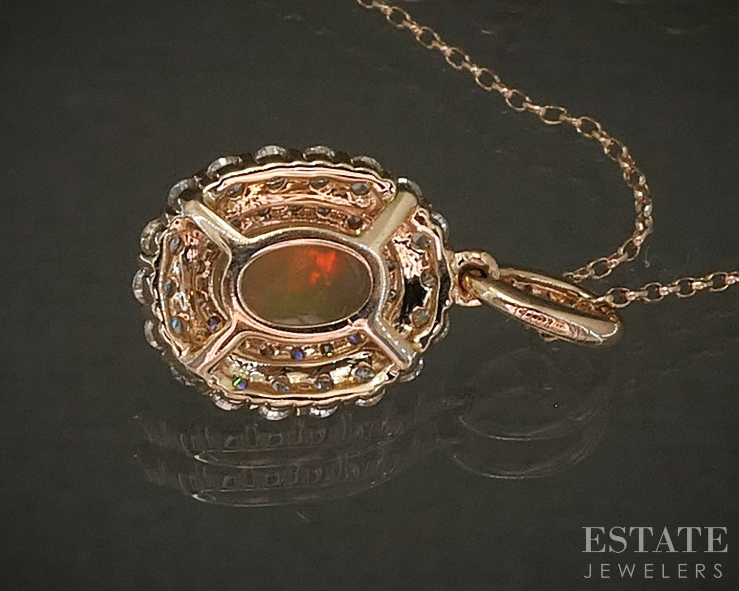 14k Rose Gold Natural Jelly Opal & Diamond Ladies Necklace 2.2g 18"L p28042