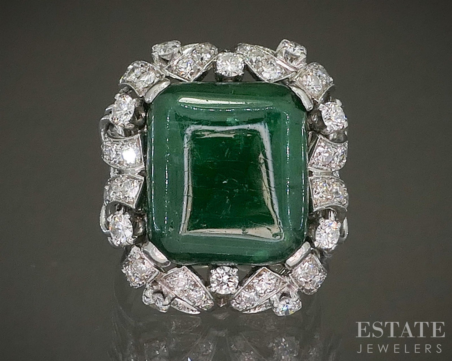 Vintage Platinum Natural 10.5ct Emerald & Diamond Cocktail Ring 17.6g p24585