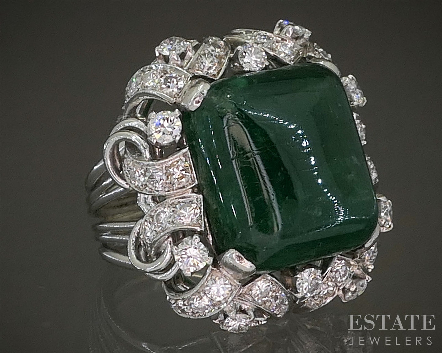 Vintage Platinum Natural 10.5ct Emerald & Diamond Cocktail Ring 17.6g p24585