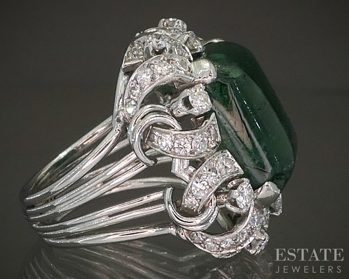 Vintage Platinum Natural 10.5ct Emerald & Diamond Cocktail Ring 17.6g p24585