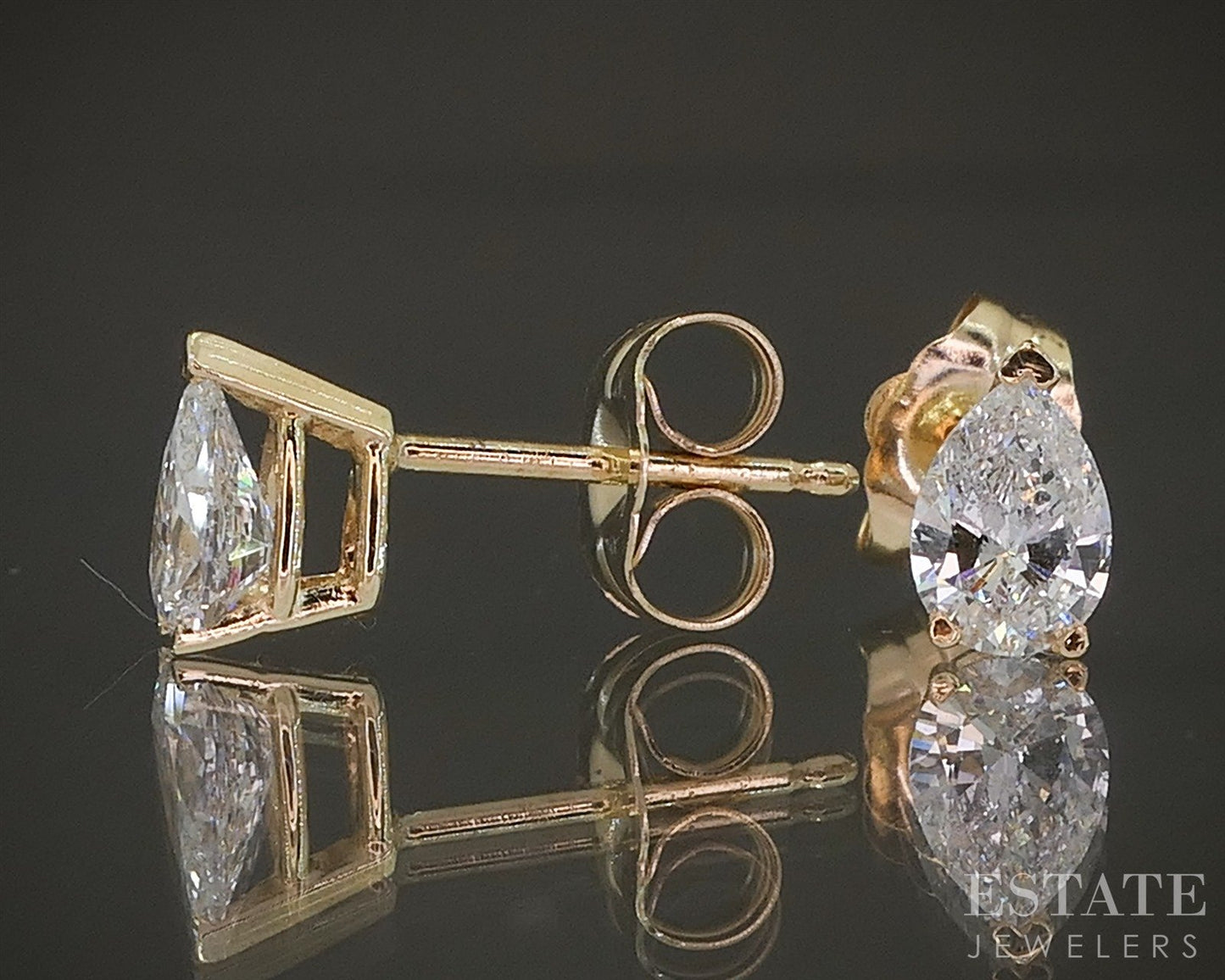 14k Yellow Gold Pear Natural .44ctw Diamond Stud Earrings p25940