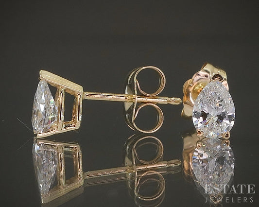 14k Yellow Gold Pear Natural .44ctw Diamond Stud Earrings p25940