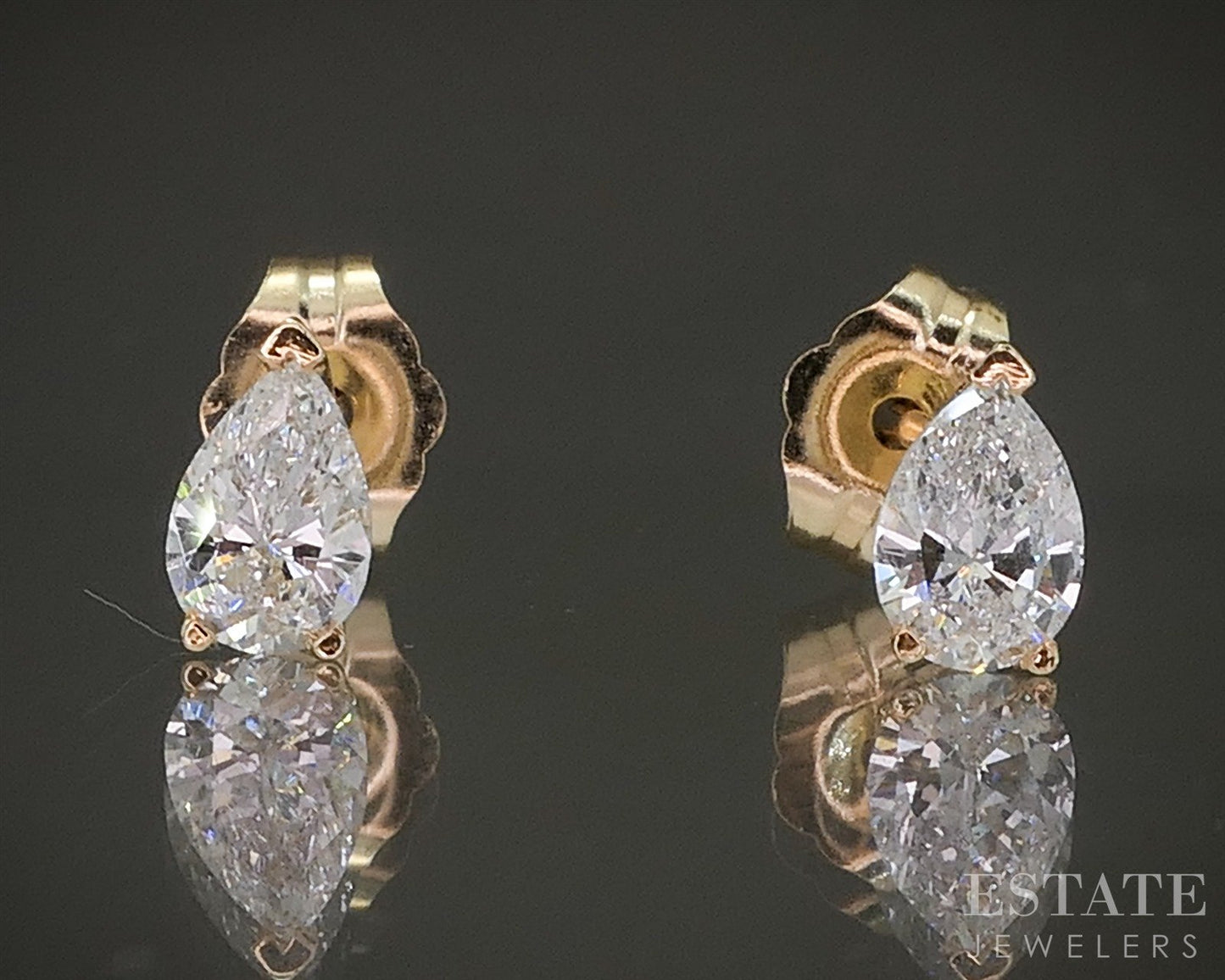 14k Yellow Gold Pear Natural .44ctw Diamond Stud Earrings p25940