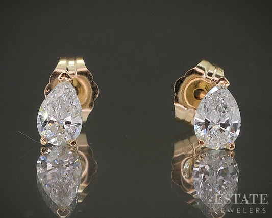 14k Yellow Gold Pear Natural .44ctw Diamond Stud Earrings p25940