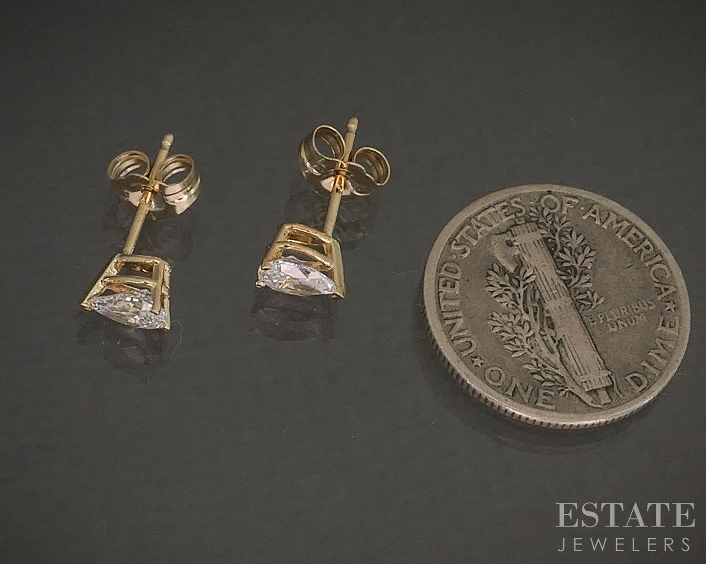 14k Yellow Gold Pear Natural .44ctw Diamond Stud Earrings p25940