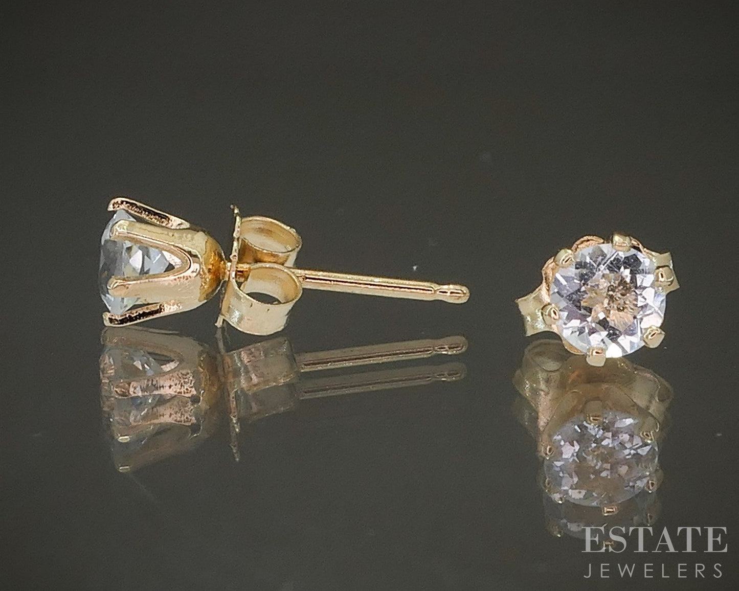 14k Yellow Gold Round 4mm Natural Aquamarine Stud Earrings p24628