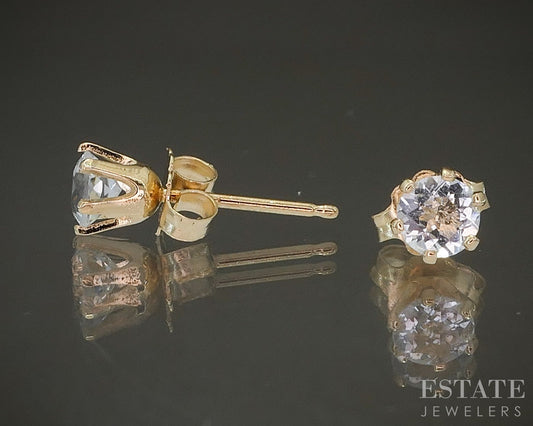 14k Yellow Gold Round 4mm Natural Aquamarine Stud Earrings p24628