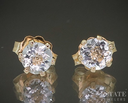 14k Yellow Gold Round 4mm Natural Aquamarine Stud Earrings p24628
