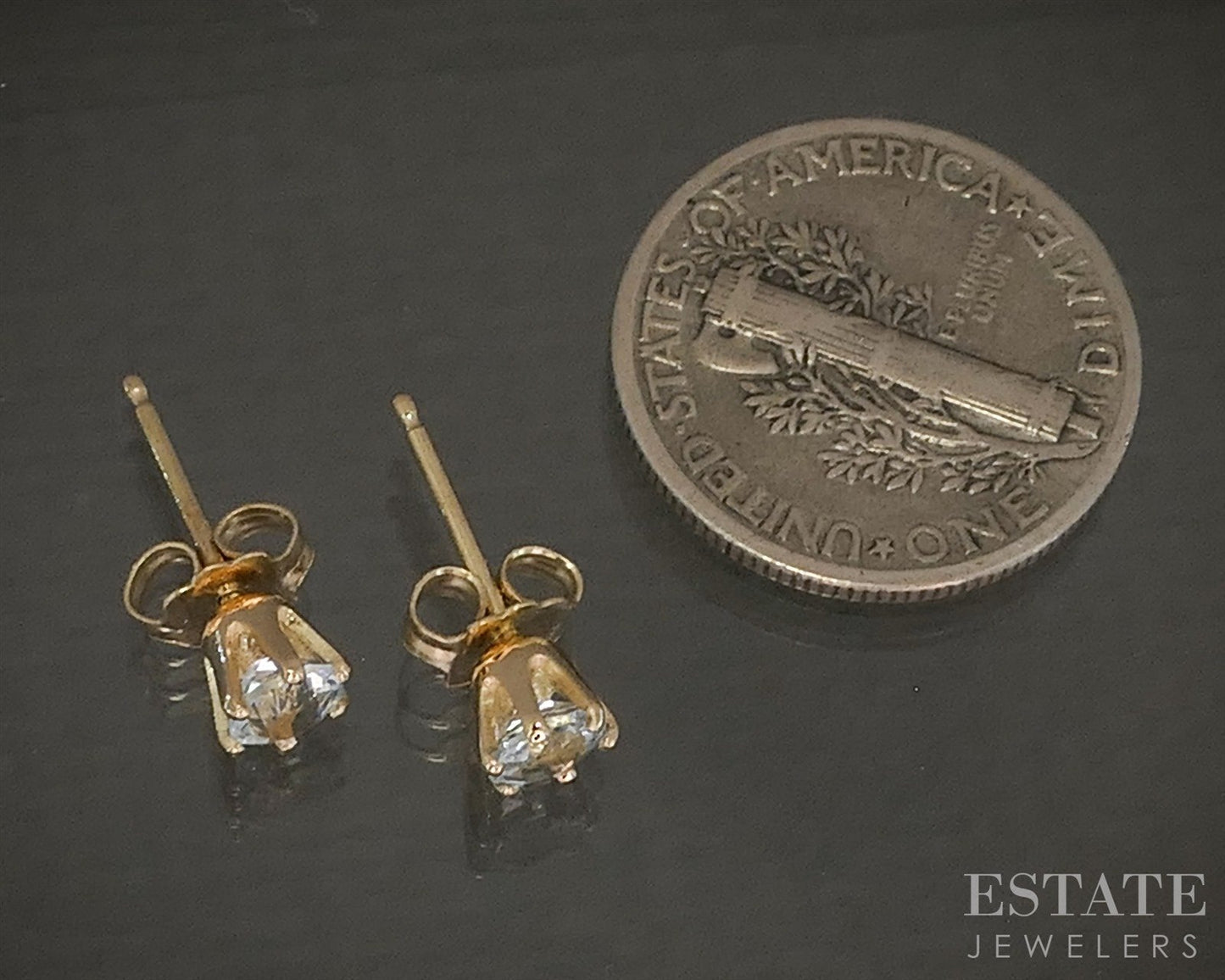 14k Yellow Gold Round 4mm Natural Aquamarine Stud Earrings p24628