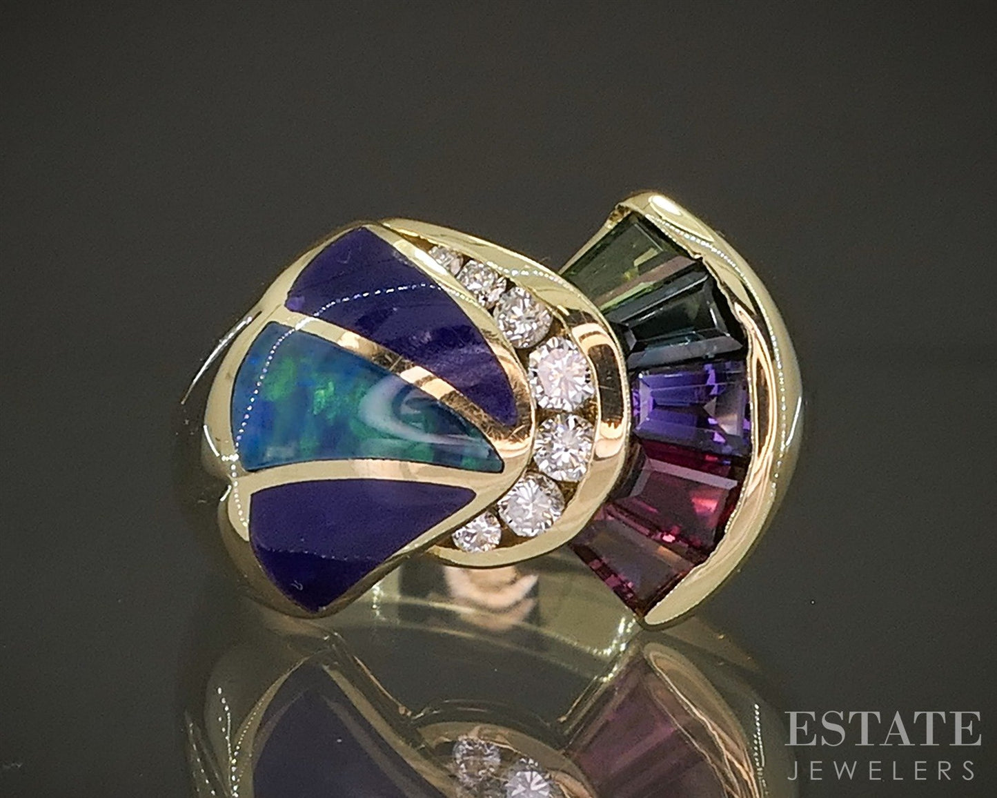 18k Yellow Gold Multi Gem & Diamond Statement Ladies Band Ring 9.2g p26931