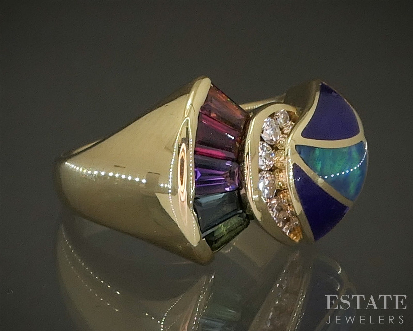 18k Yellow Gold Multi Gem & Diamond Statement Ladies Band Ring 9.2g p26931