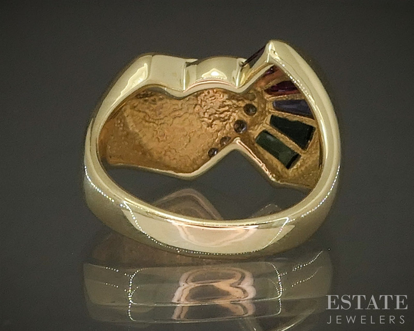 18k Yellow Gold Multi Gem & Diamond Statement Ladies Band Ring 9.2g p26931