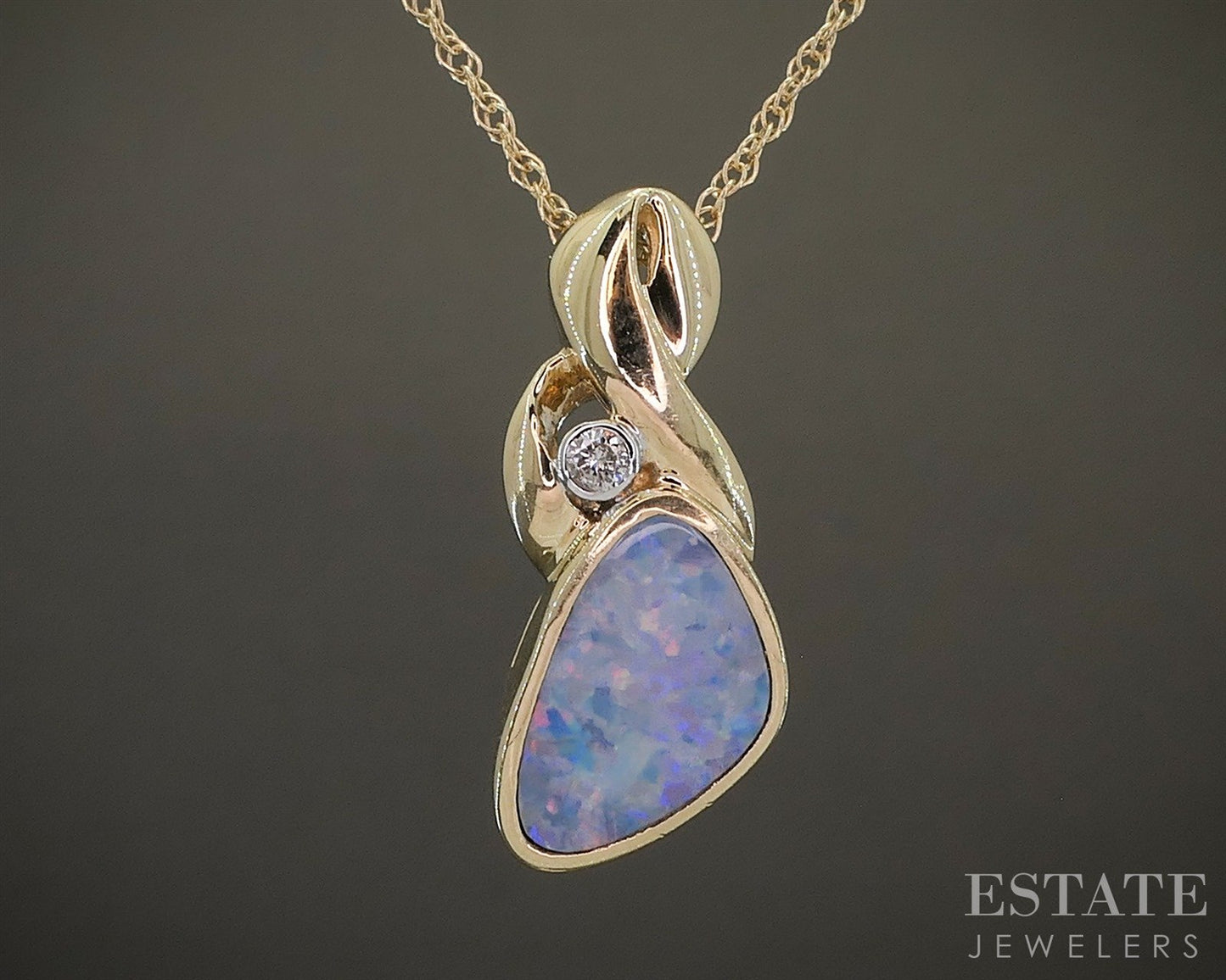 10k Yellow Gold Natural Boulder Opal & Diamond Ladies Necklace 2.4g 18"L p26106