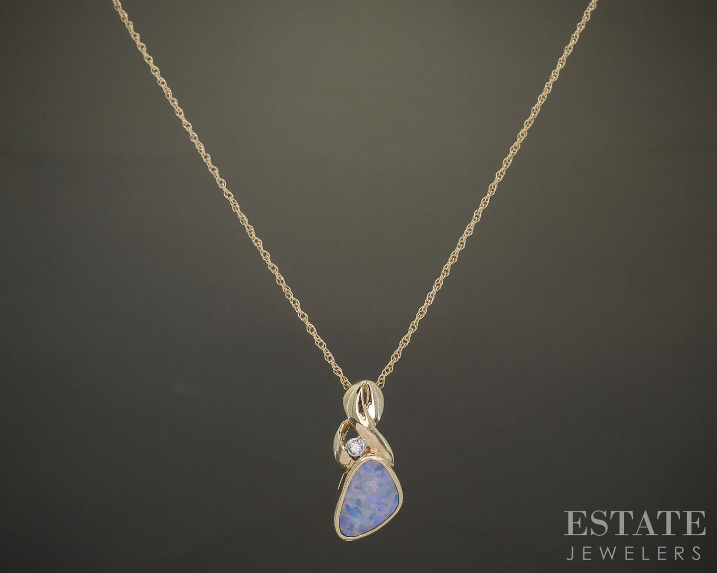 10k Yellow Gold Natural Boulder Opal & Diamond Ladies Necklace 2.4g 18"L p26106